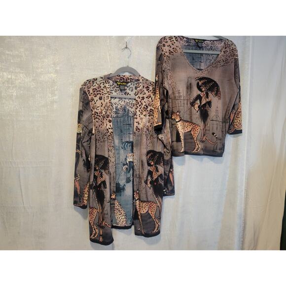 Valentina Large Cardigan & Tank Set Paris Lady Cheetah Rhinestone Glam Luxury - Picture 2 of 8